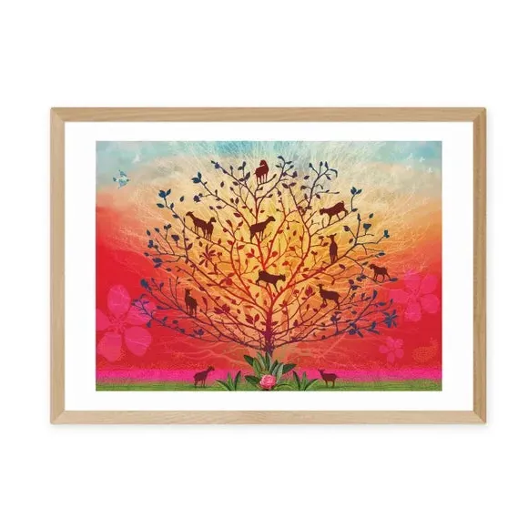 Goats in Trees Wall Print - Red, Paper