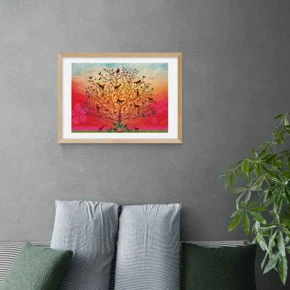 Goats in Trees Wall Print - Red, Paper