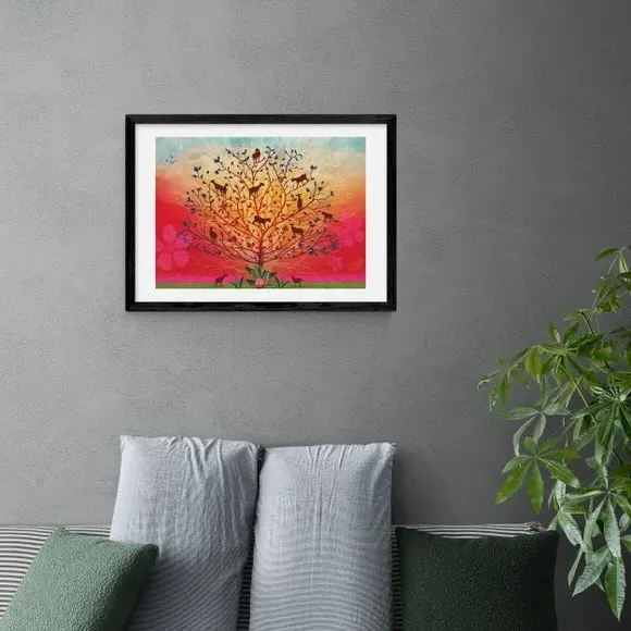 Goats in Trees Wall Print - Red, Paper