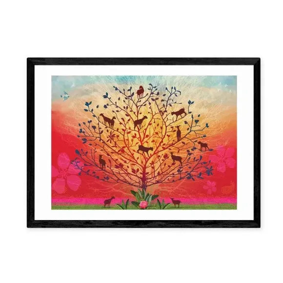 Goats in Trees Wall Print - Red, Paper