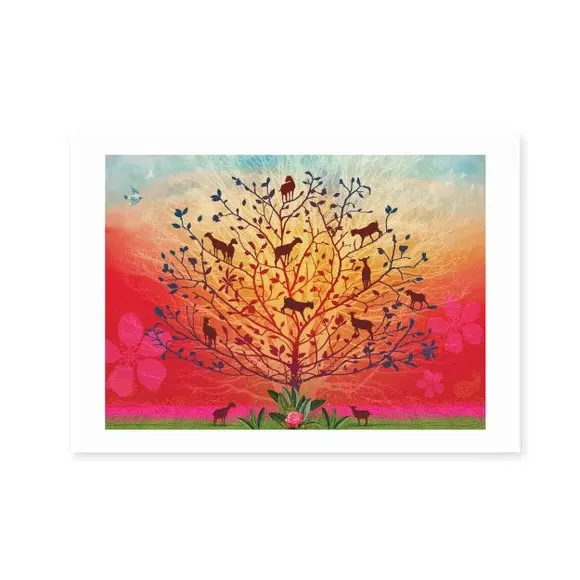 Goats in Trees Wall Print - Red, Paper image