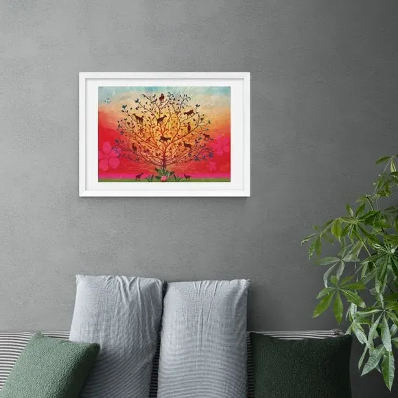 Goats in Trees Wall Print - Red, Paper
