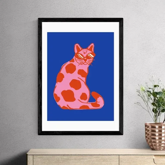 Groovy Cat Wall Print - Multicolor, Paper