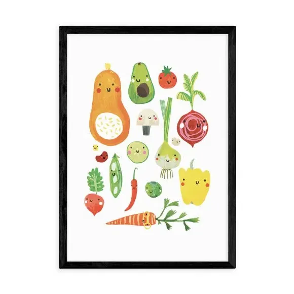 Happy Veggies Wall Print - Multicolor, Paper