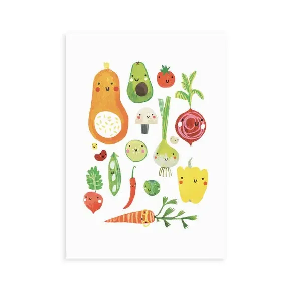 Happy Veggies Wall Print - Multicolor, Paper