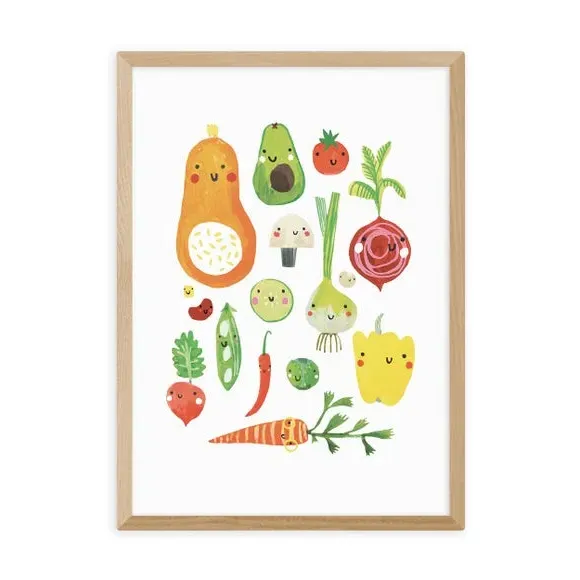 Happy Veggies Wall Print - Multicolor, Paper