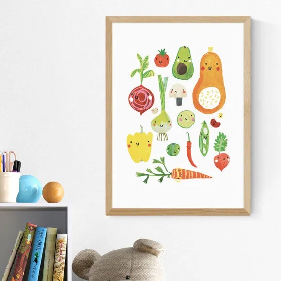 Happy Veggies Wall Print - Multicolor, Paper