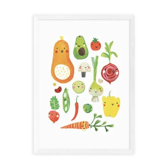 Happy Veggies Wall Print - Multicolor, Paper
