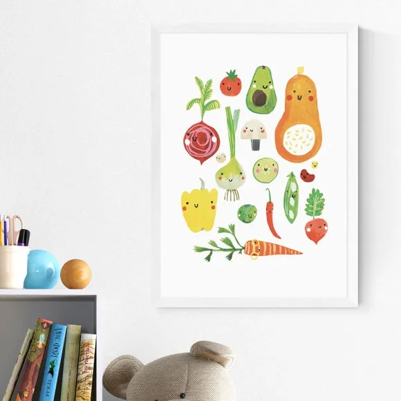 Happy Veggies Wall Print - Multicolor, Paper