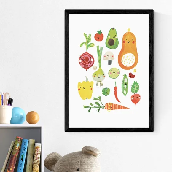 Happy Veggies Wall Print - Multicolor, Paper