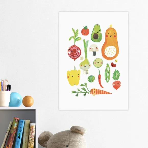 Happy Veggies Wall Print - Multicolor, Paper image