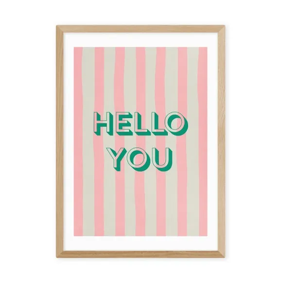 Hello You Striped Wall Print - Pink