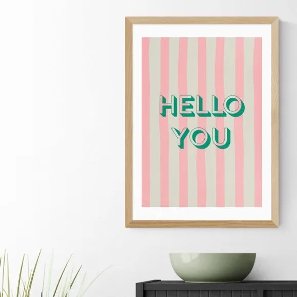 Hello You Striped Wall Print - Pink