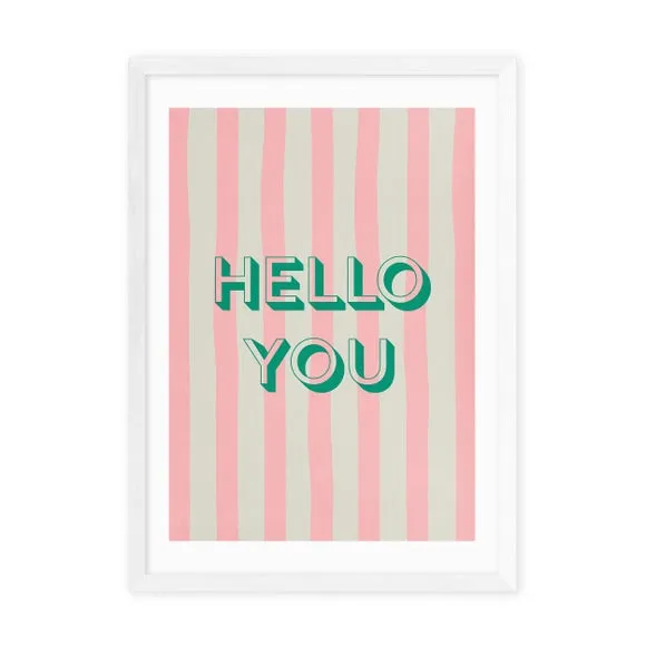 Hello You Striped Wall Print - Pink