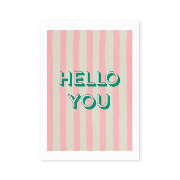 Hello You Striped Wall Print - Pink
