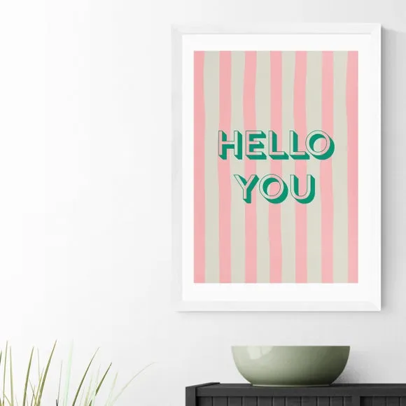 Hello You Striped Wall Print - Pink