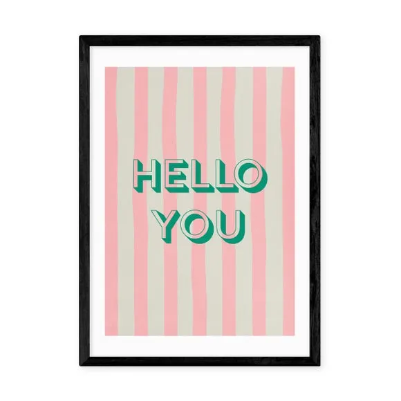 Hello You Striped Wall Print - Pink