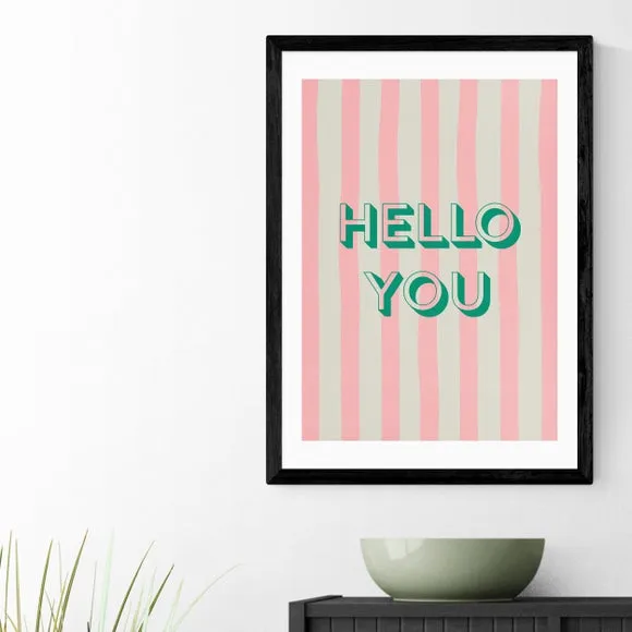 Hello You Striped Wall Print - Pink