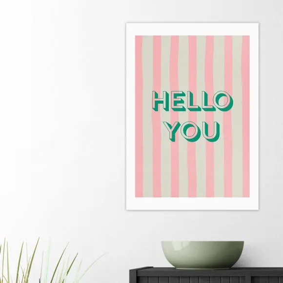 Hello You Striped Wall Print - Pink image