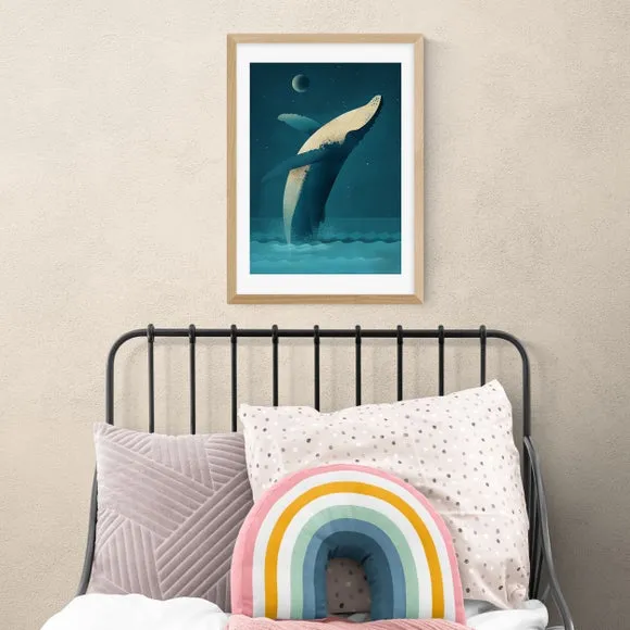 Humpback Whale Wall Print - Blue, Paper
