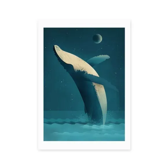 Humpback Whale Wall Print - Blue, Paper