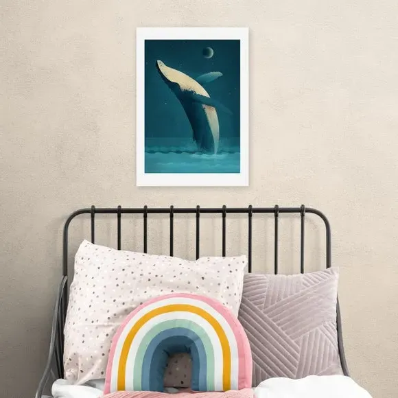 Humpback Whale Wall Print - Blue, Paper