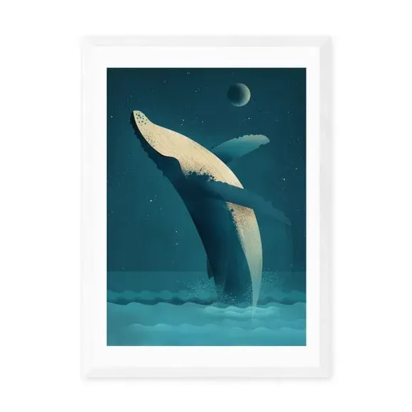 Humpback Whale Wall Print - Blue, Paper
