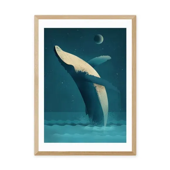 Humpback Whale Wall Print - Blue, Paper