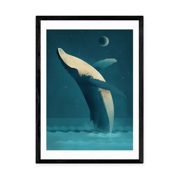 Humpback Whale Wall Print - Blue, Paper