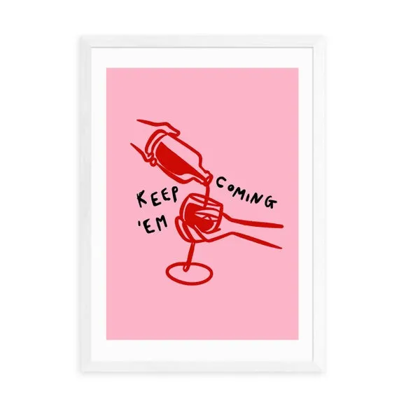 Keep Em Coming Wall Print - Pink, Paper