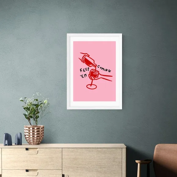 Keep Em Coming Wall Print - Pink, Paper