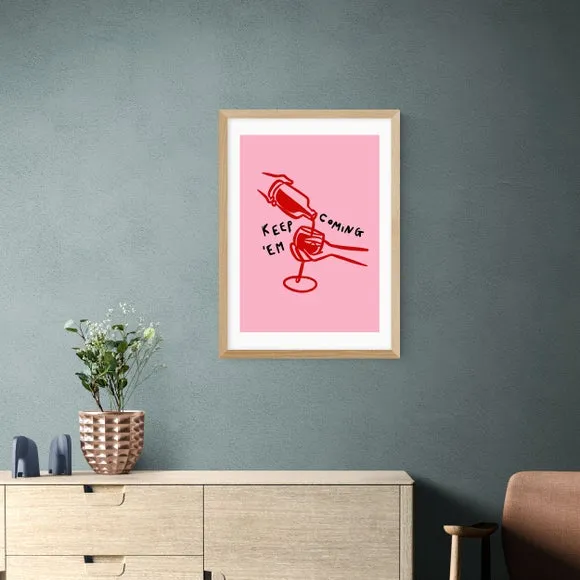 Keep Em Coming Wall Print - Pink, Paper