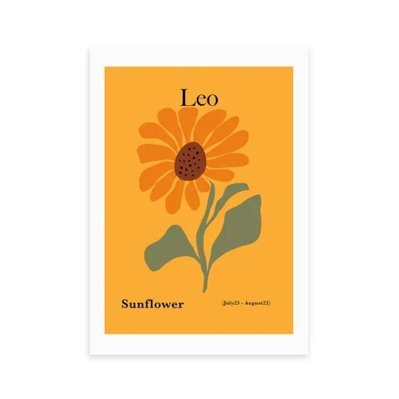Leo Sunflower Art Print - Orange, Paper