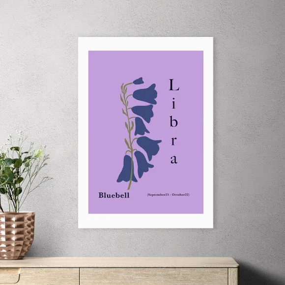Libra Art Print with Bluebells - Purple