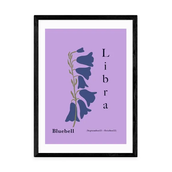 Libra Art Print with Bluebells - Purple