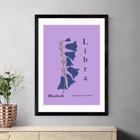 Libra Art Print with Bluebells - Purple