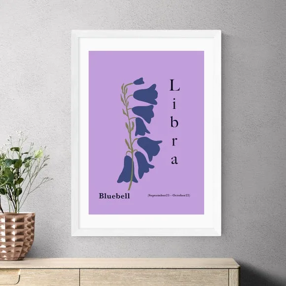 Libra Art Print with Bluebells - Purple