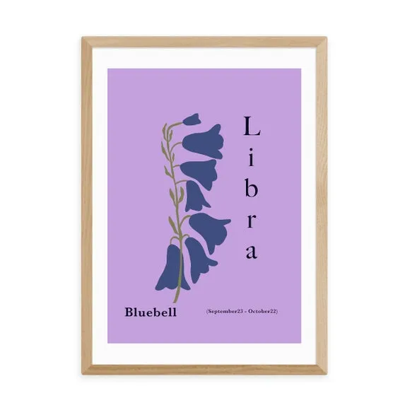 Libra Art Print with Bluebells - Purple