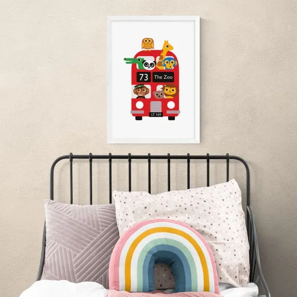 London Bus Zoo Wall Print - Multicolor, Paper