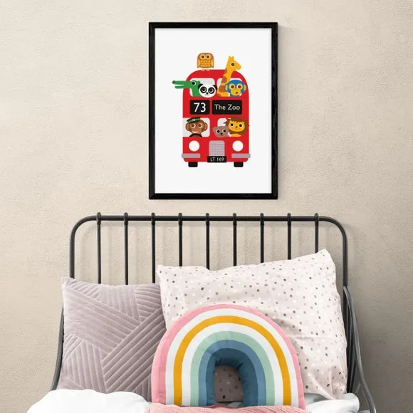 London Bus Zoo Wall Print - Multicolor, Paper