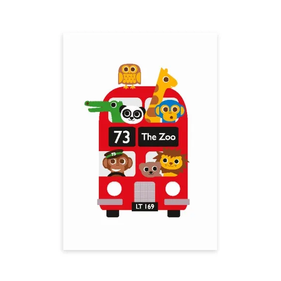London Bus Zoo Wall Print - Multicolor, Paper