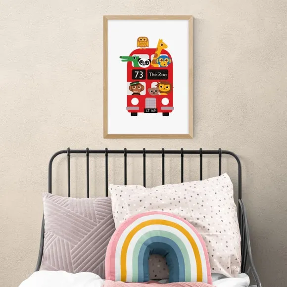 London Bus Zoo Wall Print - Multicolor, Paper