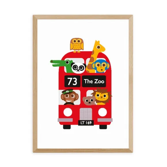 London Bus Zoo Wall Print - Multicolor, Paper