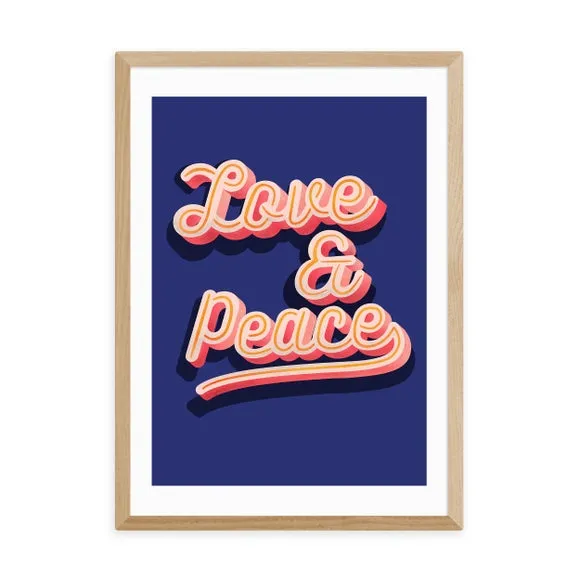 Love and Peace Wall Print - Blue