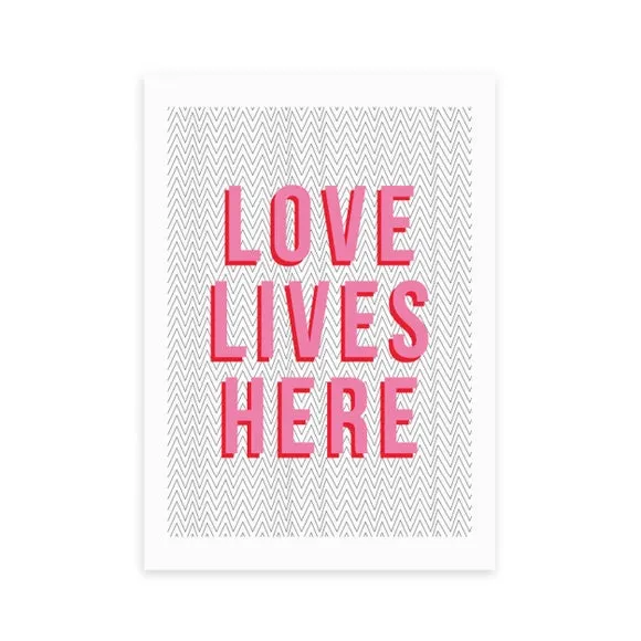 Love Lives Here Wall Print - Pink