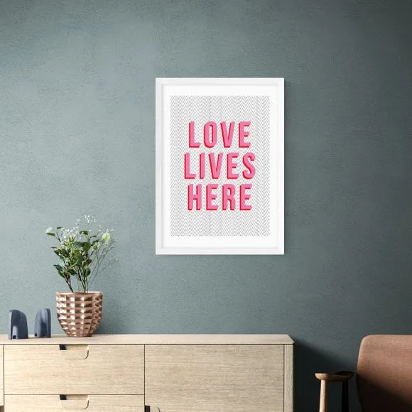 Love Lives Here Wall Print - Pink