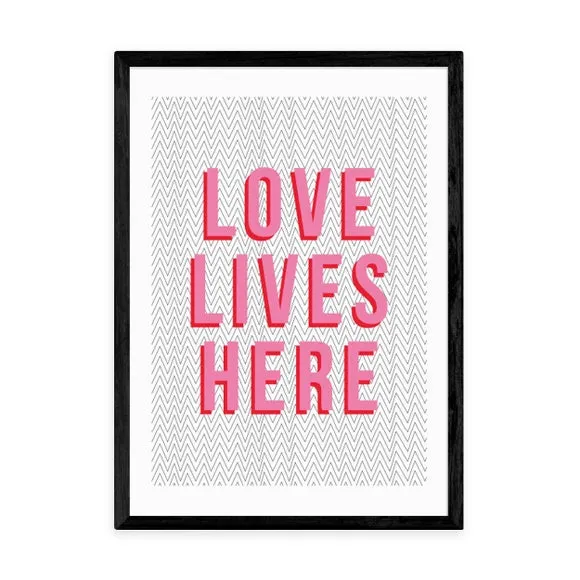 Love Lives Here Wall Print - Pink