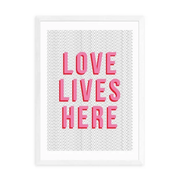 Love Lives Here Wall Print - Pink