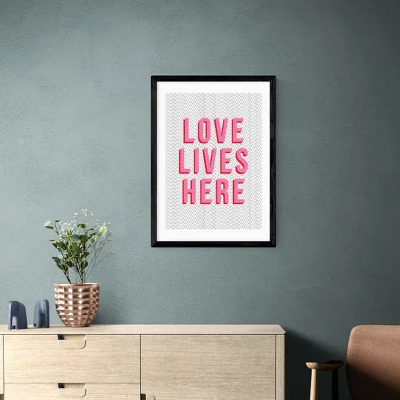 Love Lives Here Wall Print - Pink