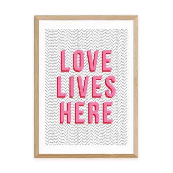 Love Lives Here Wall Print - Pink